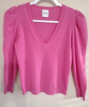 Madeleine Thompson 100% Cashmere Pink Sweater Size S Puffer Shoulder